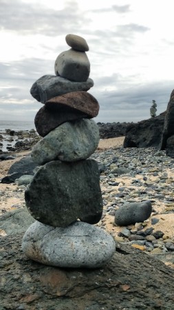 rock stack on Pacific beach Mexico by Brenna Busse